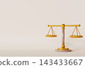 A balance scale stands on a plain background. The design highlights a finance theme and offers clear space for text. The setting provides a simple, 143433667