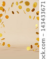 Golden coins are scattered in a circular pattern against a plain background. There is space available for text or graphics related to finance. The 143433671