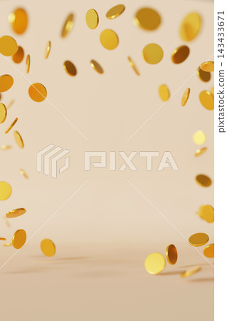 Golden coins are scattered in a circular pattern against a plain background. There is space available for text or graphics related to finance. The Golden coins are scattered in a circular pattern against a plain background. There is space available for text or graphics related to finance. The 143433671