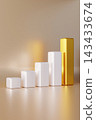 A collection of 3D rendered blocks in varying sizes shows a financial chart. The gold block stands out as the largest. The background is simple, 143433674