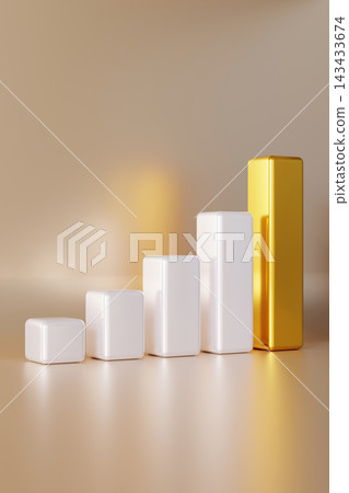 A collection of 3D rendered blocks in varying sizes shows a financial chart. The gold block stands out as the largest. The background is simple, A collection of 3D rendered blocks in varying sizes shows a financial chart. The gold block stands out as the largest. The background is simple, 143433674