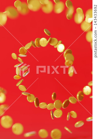 Coins are arranged in a spiral pattern against a red background, creating a finance theme. This design offers space for additional text or branding Coins are arranged in a spiral pattern against a red background, creating a finance theme. This design offers space for additional text or branding 143433692