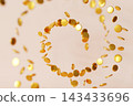 Coins are arranged in a spiral pattern, creating a dynamic visual that can be used for finance themes. There is space available for adding text or 143433696
