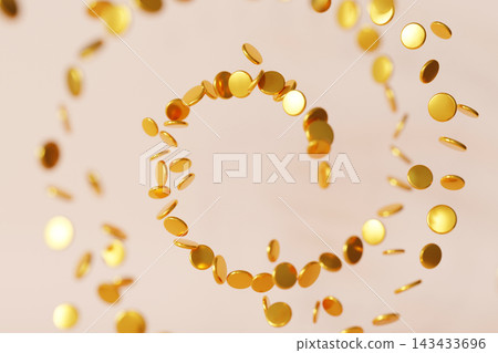 Coins are arranged in a spiral pattern, creating a dynamic visual that can be used for finance themes. There is space available for adding text or Coins are arranged in a spiral pattern, creating a dynamic visual that can be used for finance themes. There is space available for adding text or 143433696