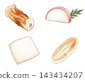 Chikuwa, hanpen, kamaboko, sasakamaboko - free stock images of processed fish products containing sorbic acid, a common ingredient in oden. 143434207