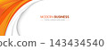 Modern business banner with orange curved layers, white sweeping shapes, subtle shadows, clean corporate header, bright gradient accents, and minimalist professional layout. 143434540