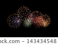Festive colorful fireworks display isolated on black background for celebration and anniversary 143434548