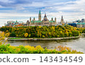 Ottawa Parliament Hill in autumn with colorful foliage and Ottawa river view in Canada 143434549