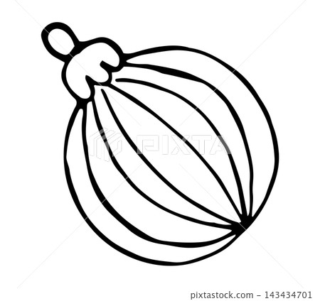 Hand Drawn Doodle Striped Christmas Bauble Outline Illustration, Hanging Tree Ornament Icon Isolated on White Hand Drawn Doodle Striped Christmas Bauble Outline Illustration, Hanging Tree Ornament Icon Isolated on White 143434701
