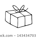 Hand Drawn Doodle Gift Box with Ribbon Bow Outline Illustration, Christmas Present Icon Isolated on White 143434703