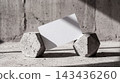 Blank business card mockup supported by two hexagonal concrete holders on a textured surface with business concrete geometric hexagonal presentation stationery branding identity industrial 143436260