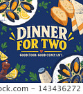 Dinner for Two Mussels with Garlic Bread Restaurant Poster 143436272