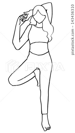 簡單的插圖,線條畫,瑜珈姿勢的女性 簡單的插圖,線條畫,瑜珈姿勢的女性 143436310