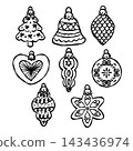 Cute hand drawn Christmas baubles doodle set 143436974