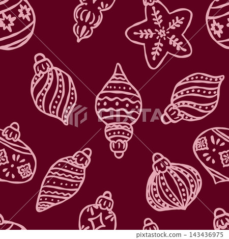Christmas ornament seamless pattern design in Burgundy color Christmas ornament seamless pattern design in Burgundy color 143436975