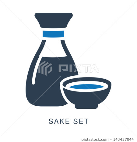 Sake bottle and cup icon in flat glyph style Sake bottle and cup icon in flat glyph style 143437044