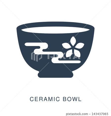 Decorated ceramic bowl icon in flat glyph style Decorated ceramic bowl icon in flat glyph style 143437065