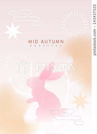 Greating Mid Autumn Festival vector background with rabbit, glowing full moon, flowing ribbons 143437328