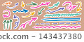 Colorful hand drawn arrow sticker set with playful textured strokes, dashed lines, underlines, swashes and highlight elements. Festive scrapbook doodles with rough cutout edges, perfect for journaling 143437380