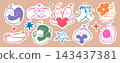 Colorful friendship scrapbook sticker set. Playful hand drawn hugs, happy characters, high fives and loving gestures. Bright cute cutout doodles in cheerful kids colors, perfect for journaling, crafts 143437381