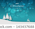 Winter holiday landscape background,Celebrate themed with paper art deer on winter forest for Christmas or New Year decorative 143437688
