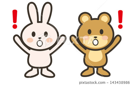 Cute animal character illustrations of a surprised rabbit and a bear Cute animal character illustrations of a surprised rabbit and a bear 143438986