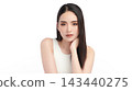 A beautiful young Asian woman with clean, fresh skin against a white background. Skincare, facial treatment, cosmetology, beauty, and spa. An elegant portrait of an Asian woman. 143440275