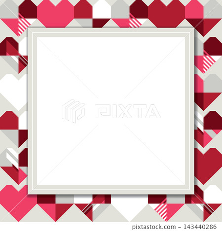 Blank square frame on abstract geometric hearts background modern retro style. Blank square frame on abstract geometric hearts background modern retro style. 143440286