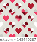 Abstract geometric hearts seamless pattern on light gray background modern retro style square template. 143440287