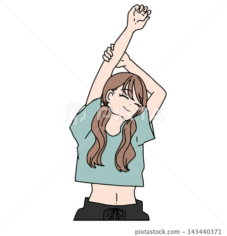 A woman stretching and relaxing at home - refreshing A woman stretching and relaxing at home - refreshing 143440371