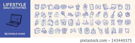 Icon set for lifestyle and daily routine activity, from food and wellness to leisure entertainment. Icon set for lifestyle and daily routine activity, from food and wellness to leisure entertainment. 143440375