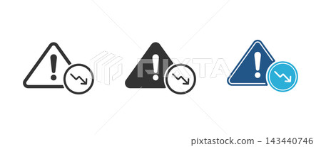 Vector icons for risk reduction showing warning triangles and downward trend arrows representing financial loss prevention and crisis control Vector icons for risk reduction showing warning triangles and downward trend arrows representing financial loss prevention and crisis control 143440746