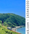 一列單節柴油火車沿著藍天碧沙的海灘行駛——這景象喚起了人們對暑假的懷念。 143441030