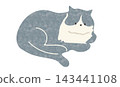 An illustration of a gray cat curled up. 143441108