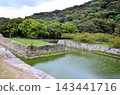 View of the inner moat from the site of the keep at Hagi Castle ruins. 143441716