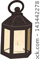 A lantern with glowing candle inside featuring a dark vintage frame and warm soft light for Halloween night. 143442278