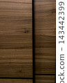 Natural walnut wood texture on sliding wardrobe door close-up. 143442399
