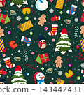 Green Seamless Pattern With Christmas Elements 143442431