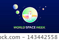 World space week, Banner poster desig celebrated in October. Perfect for background,holiday event,Header design,Social media,Vector Illustration 143442558