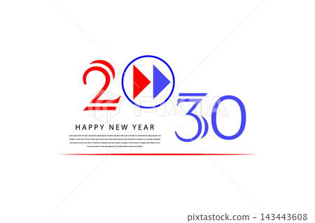Happy New Year 2030 Minimalist Red And Blue Graphic Design With Play Icon And Greeting Happy New Year 2030 Minimalist Red And Blue Graphic Design With Play Icon And Greeting 143443608