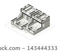 兩戶人家住宅的等距圖，每戶人家都有獨立的入口和樓梯。 143444333