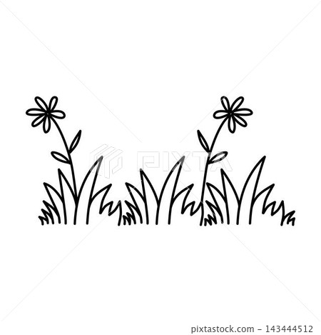 outline flower and grass illustration outline flower and grass illustration 143444512