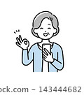 Illustration of a senior woman holding a smartphone and signing OK 143444682