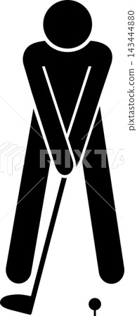 A pictogram of a man taking a golf stance. A pictogram of a man taking a golf stance. 143444880