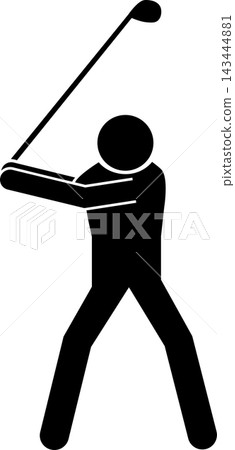 A pictogram of a man taking a golf backswing. A pictogram of a man taking a golf backswing. 143444881