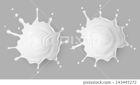 Realistic milk splash with dairy crown and drops Realistic milk splash with dairy crown and drops 143445272