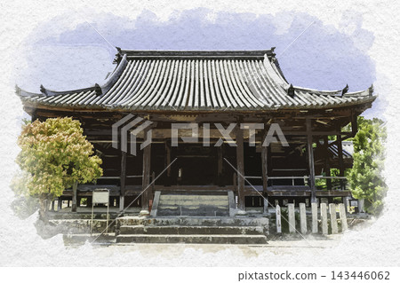 Watercolor style painting of the main hall of Seienji Temple, Setouchi City, Okayama Prefecture. Watercolor style painting of the main hall of Seienji Temple, Setouchi City, Okayama Prefecture. 143446062