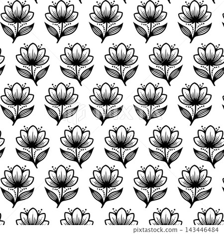 Black folk style flowers seamless pattern background Black folk style flowers seamless pattern background 143446484