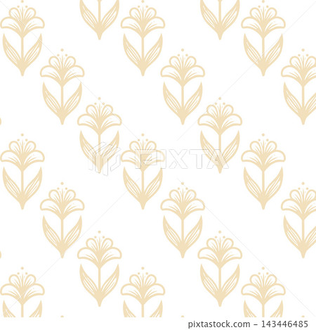 Beige folk style flowers seamless pattern background Beige folk style flowers seamless pattern background 143446485