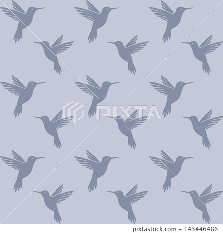 Hummingbird silhouettes seamless pattern on grey-blue background Hummingbird silhouettes seamless pattern on grey-blue background 143446486